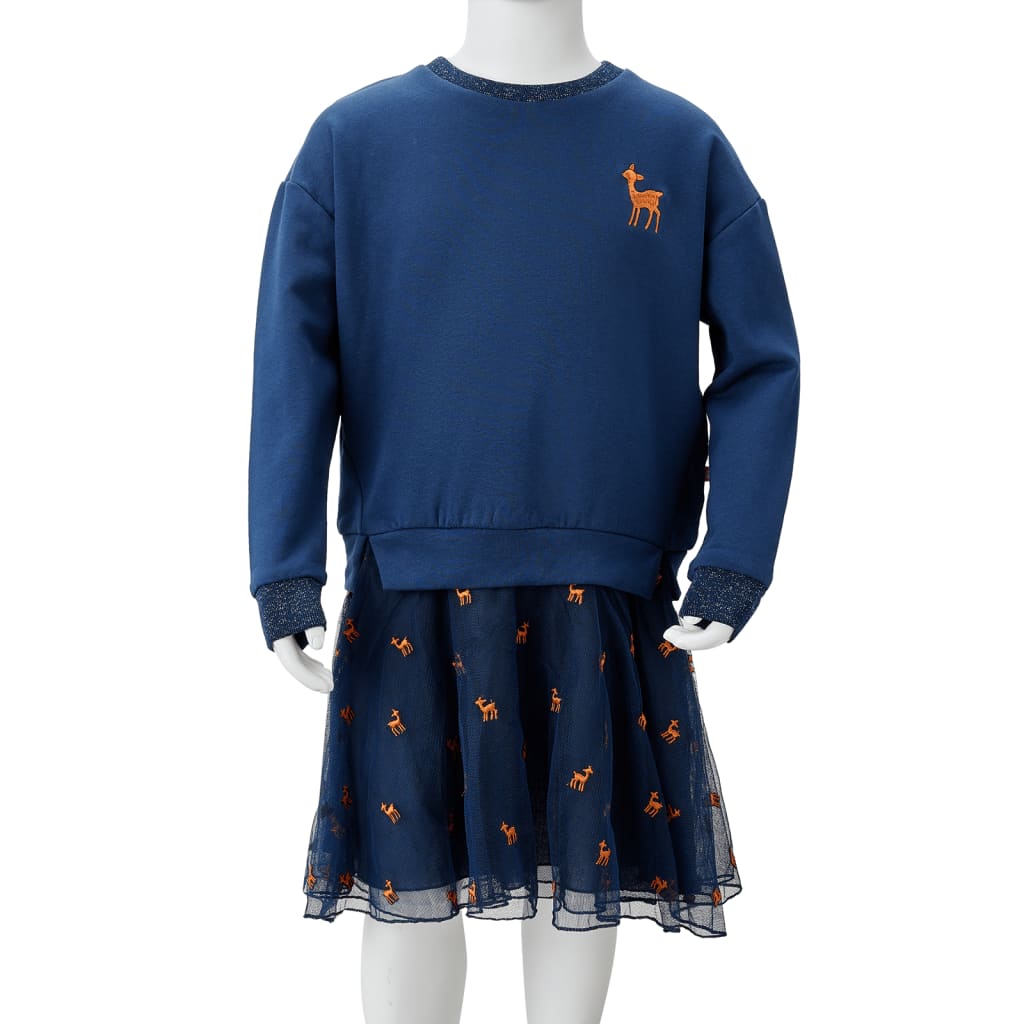 Vestido infantil de manga larga azul marino 92