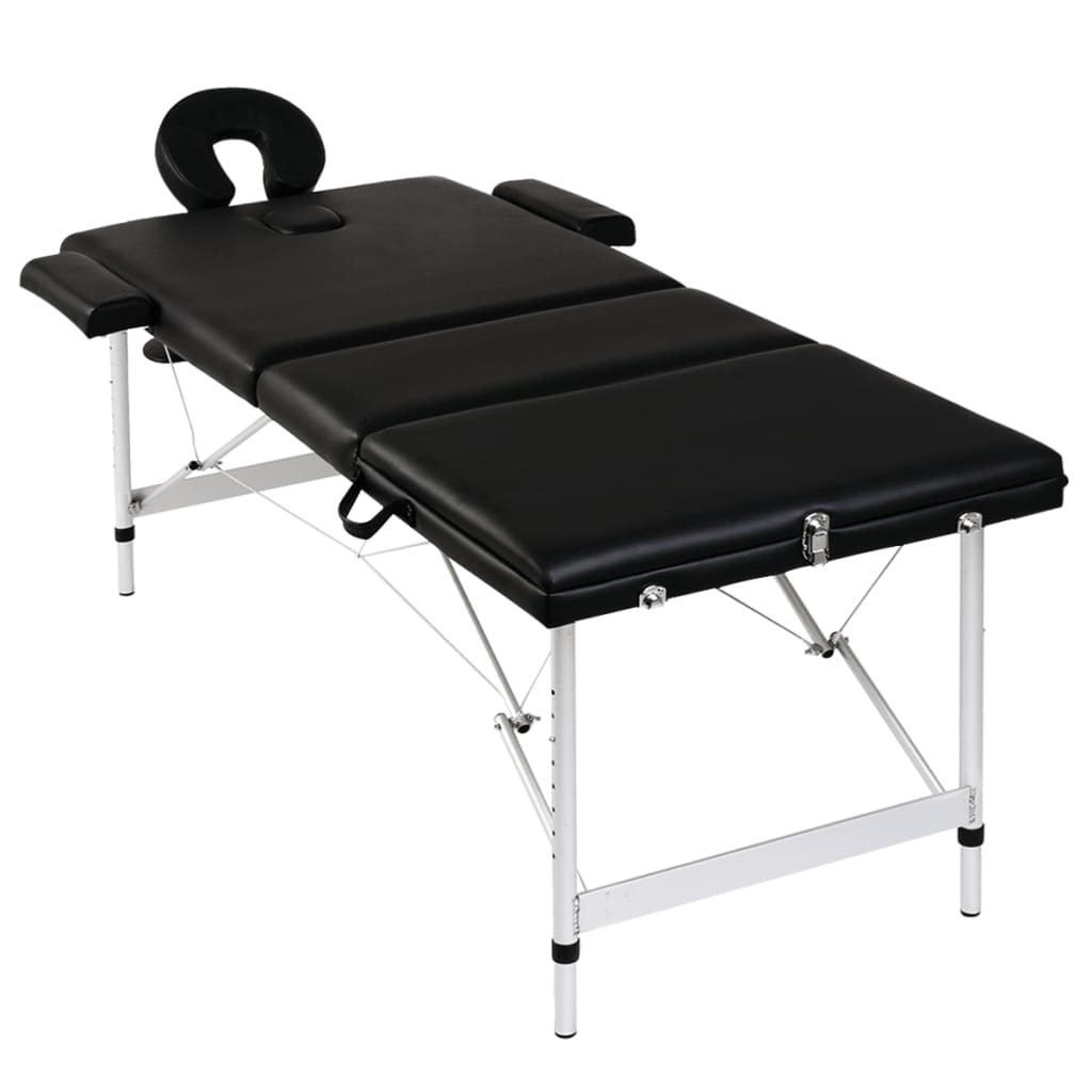Mesa camilla de masaje de aluminio plegable de tres cuerpos negros