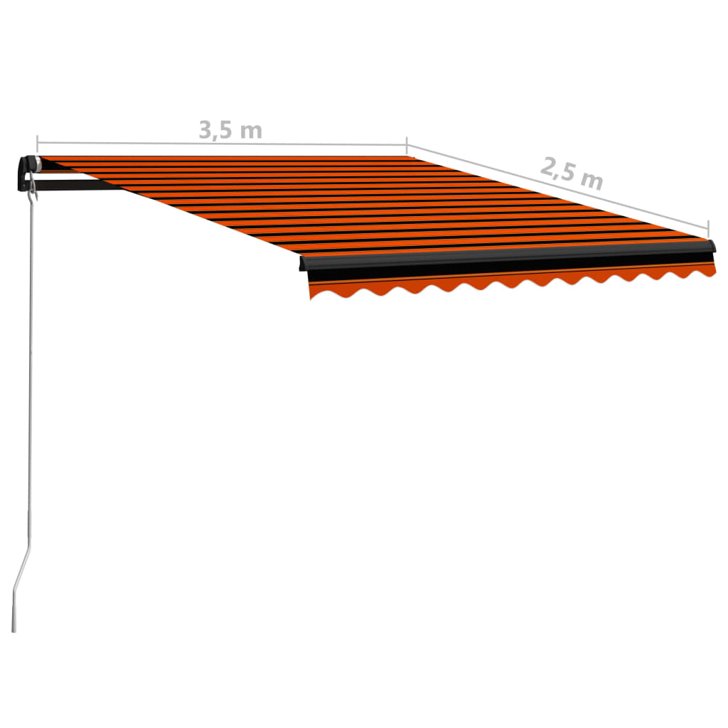 vidaXL Toldo retráctil manual con LED naranja y marrón 350x250 cm