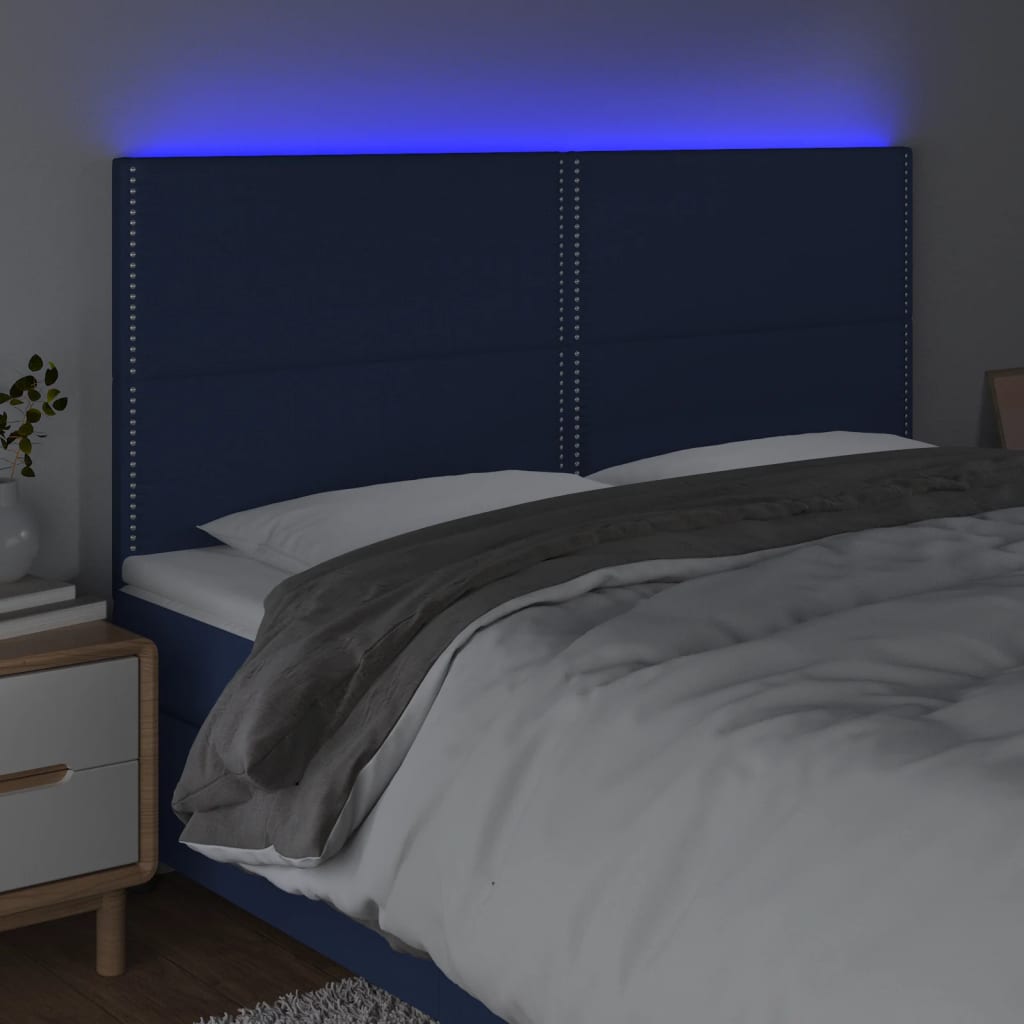 vidaXL Cabecero con luces LED tela azul 160x5x118/128 cm