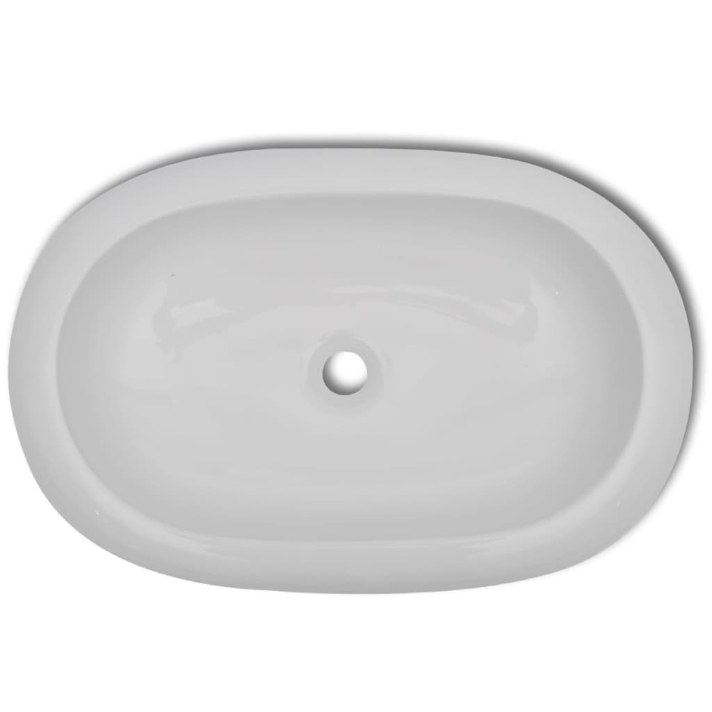 vidaXL Lavabo de baño ovalado con grifo mezclador cerámica blanco