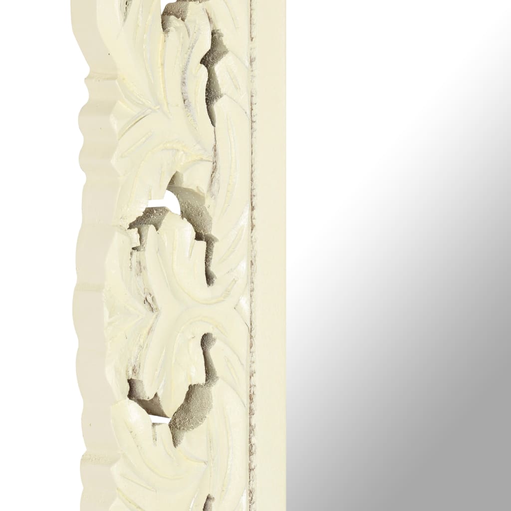vidaXL Espejo tallado a mano madera maciza de mango blanco 110x50 cm
