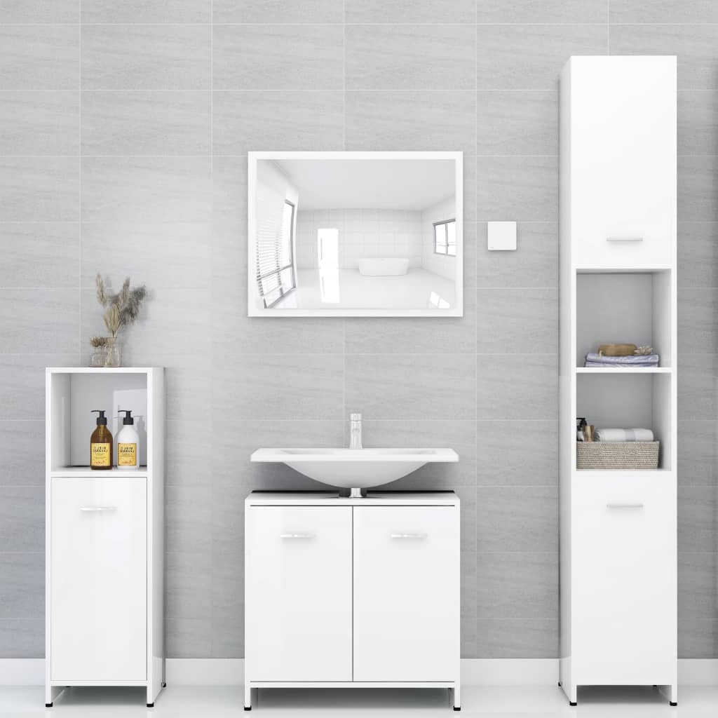 vidaXL Set de muebles de baño 3 piezas aglomerado blanco brillante
