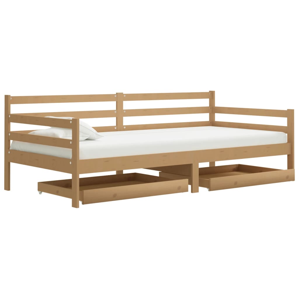 vidaXL Sofá cama con cajones madera pino maciza miel 90x200 cm