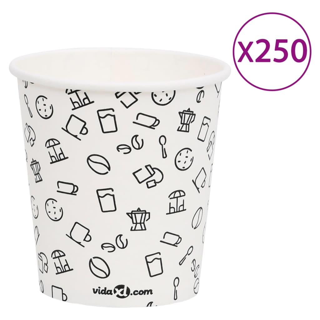 vidaXL Vasos de papel para café 250 uds blanco y negro 200 ml