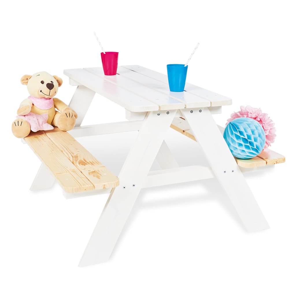 Pinolino Mesa de picnic con banco para niños Nicki für 4 madera blanca