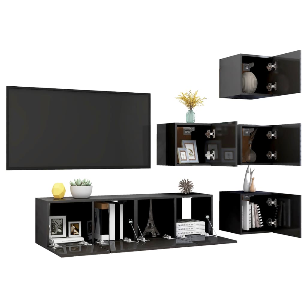 vidaXL Muebles de TV de salón 6 pzas madera de ingeniería gris brillo
