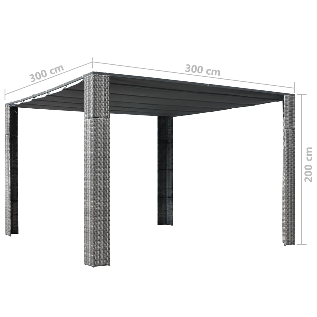 vidaXL Cenador techo ratán sintético 300x300x200 cm gris y antracita
