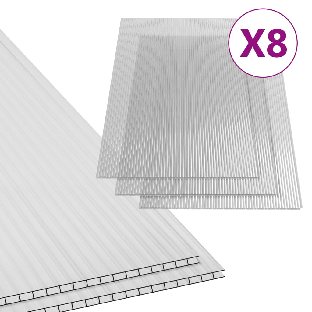 vidaXL Paneles de policarbonato 8 unidades 4 mm 121x60 cm