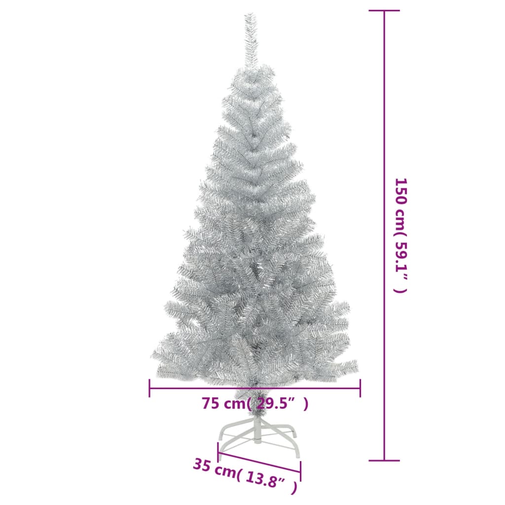 vidaXL Árbol de Navidad artificial con soporte PET plateado 150 cm
