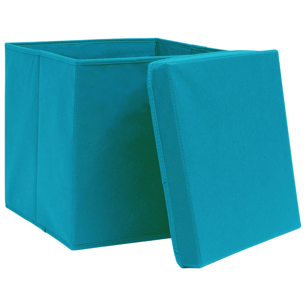 vidaXL Caja de almacenaje con tapa 4 uds tela azul celeste 32x32x32 cm