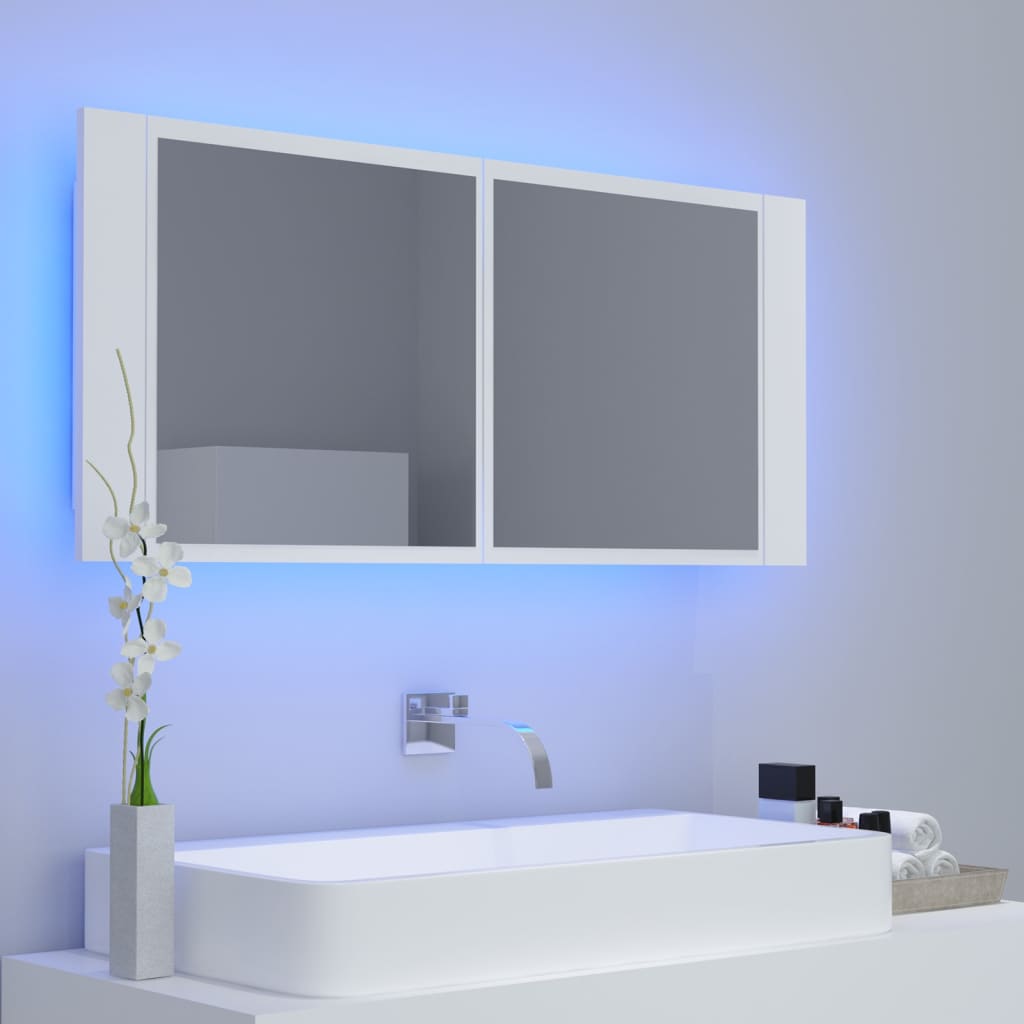 vidaXL Armario espejo de baño con luz LED acrílico blanco 100x12x45 cm