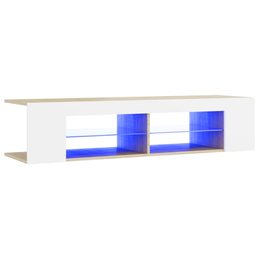 vidaXL Mueble de TV con luces LED blanco y roble Sonoma 135x39x30 cm