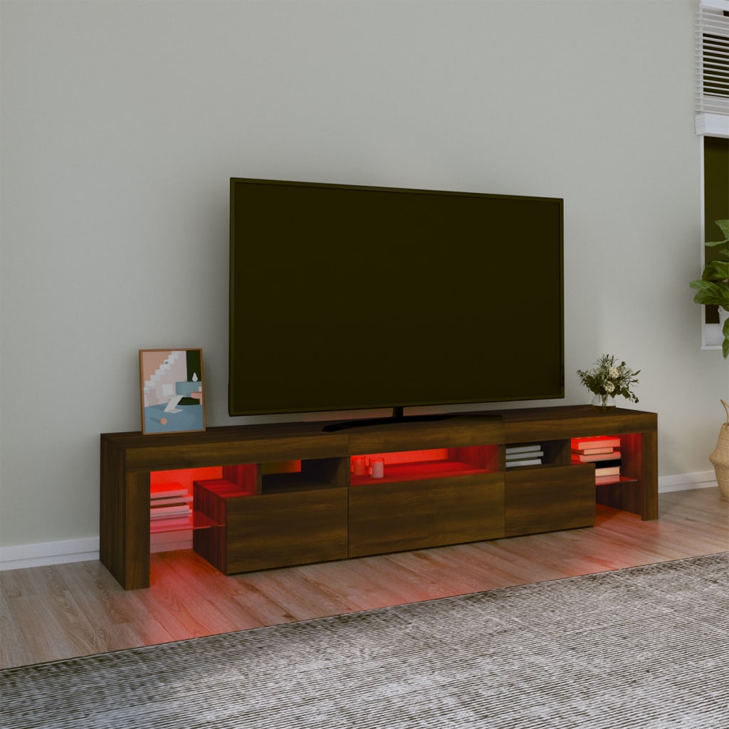 vidaXL Mueble de TV con luces LED marrón roble 200x36,5x40 cm
