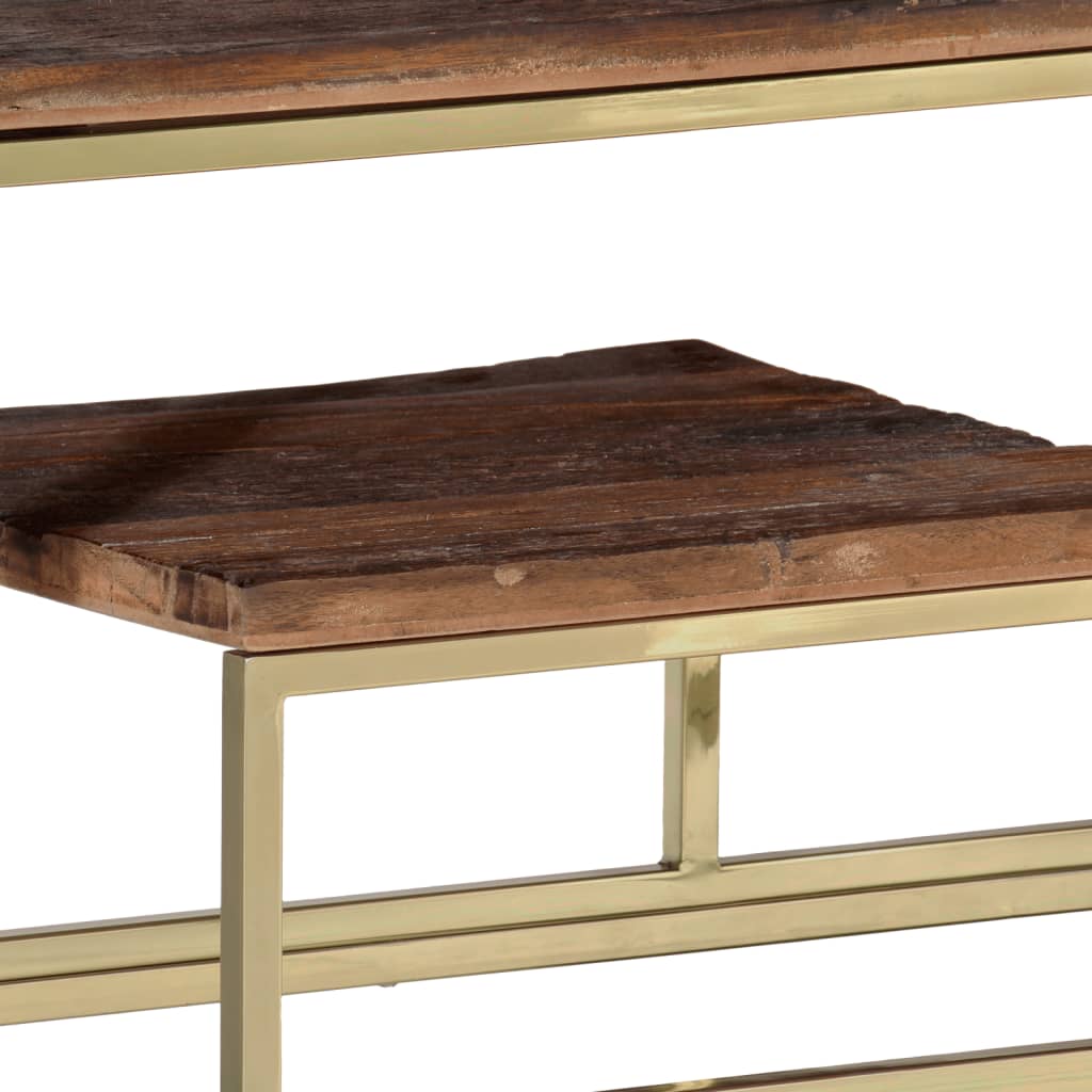 vidaXL Mesa consola de acero inoxidable dorado y madera maciza