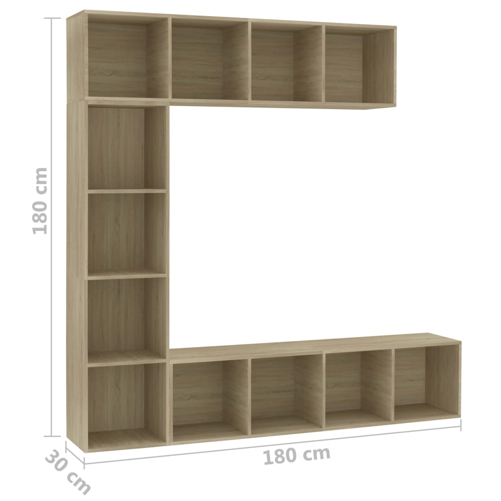 vidaXL Mueble de TV y librería 3 piezas roble Sonoma 180x30x180 cm