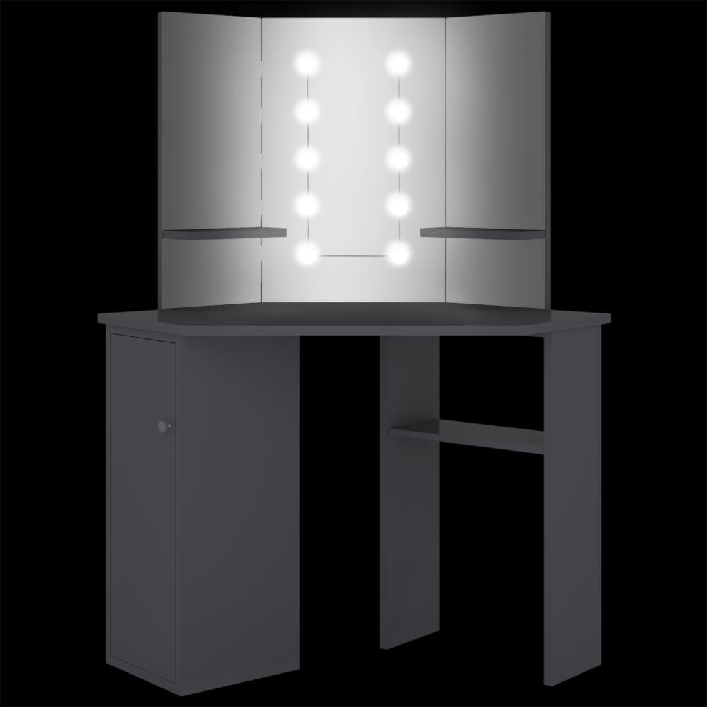 vidaXL Tocador de esquina con LED gris 111x54x141,5 cm