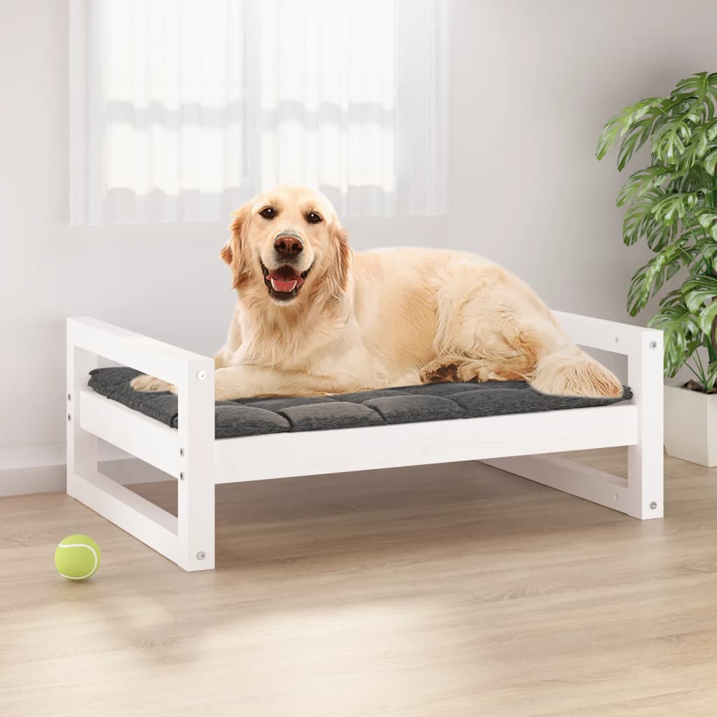 vidaXL Cama para perros madera maciza de pino blanco 75,5x55,5x28 cm