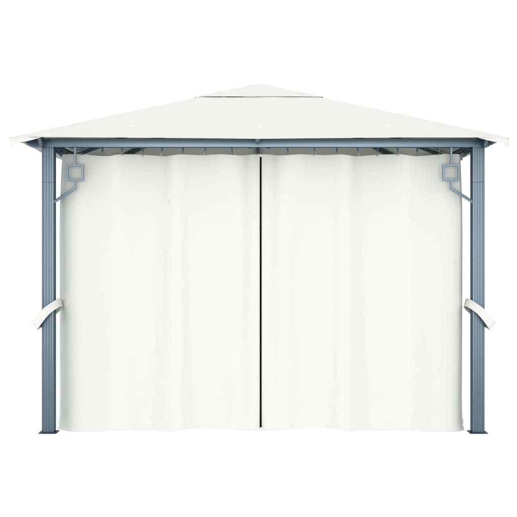 vidaXL Cenador con cortina y tira de luz LED aluminio crema 300x300cm
