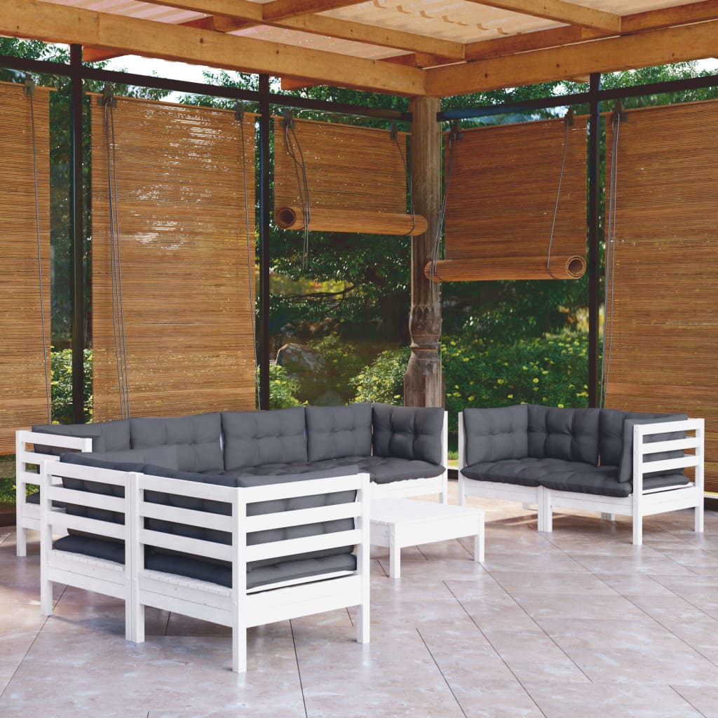 vidaXL Muebles de jardín 9 pzas con cojines madera maciza de pino