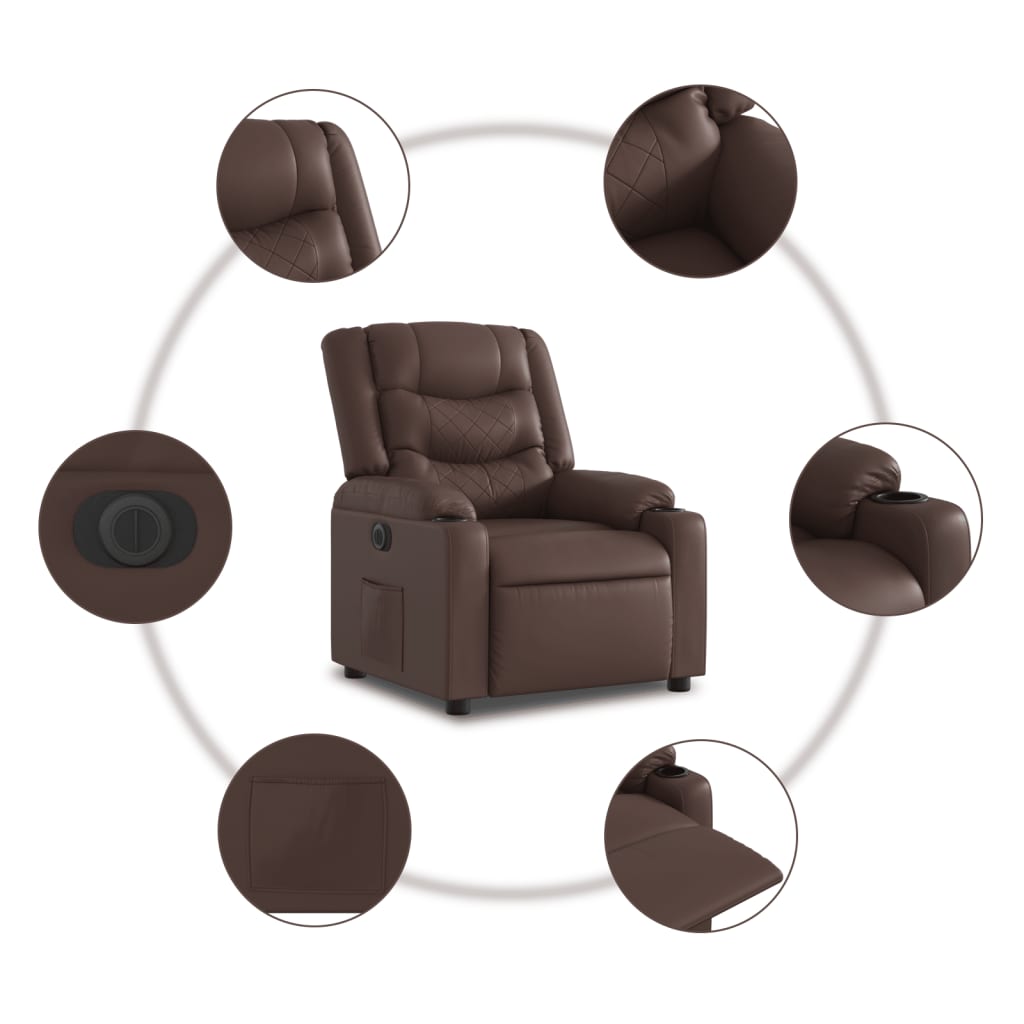 vidaXL Sillón reclinable elevable eléctrico de cuero sintético marrón