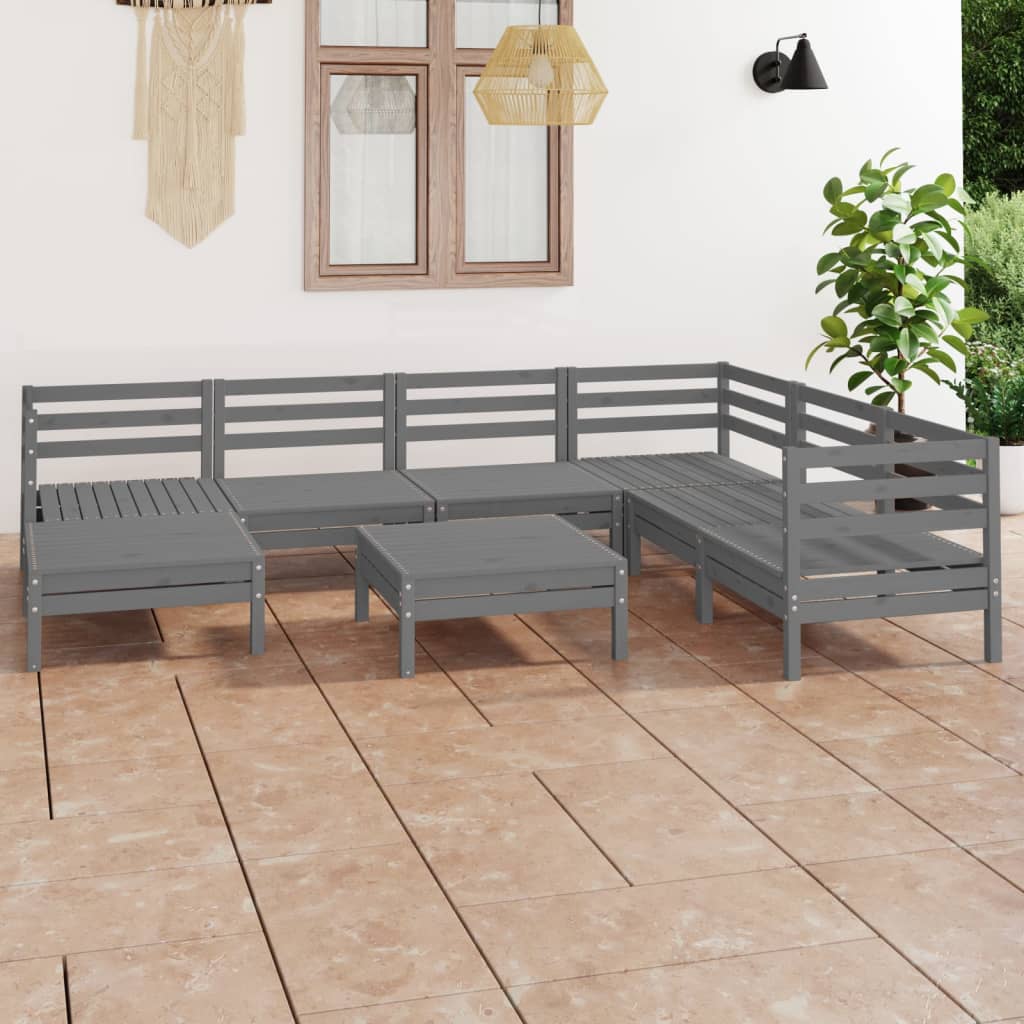 vidaXL Juego de muebles de jardín 8 piezas madera maciza de pino gris