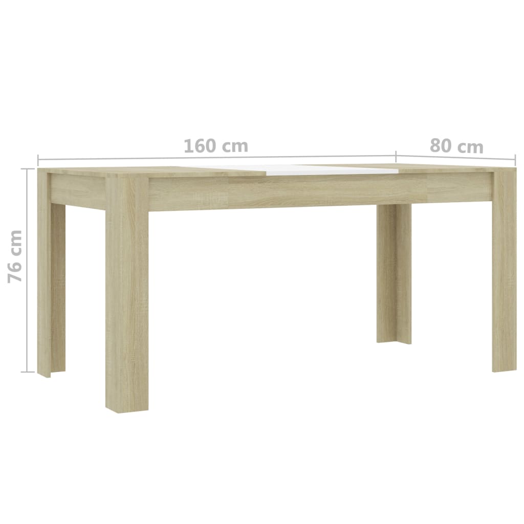 vidaXL Mesa de comedor madera de ingeniería blanco/roble 160x80x76 cm