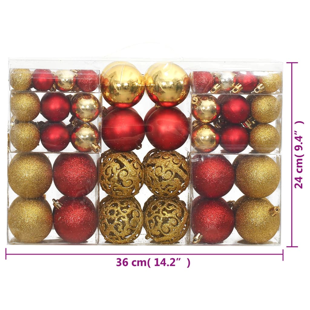 vidaXL Bolas de Navidad 100 uds color dorado y rojo tinto 3 / 4 / 6 cm