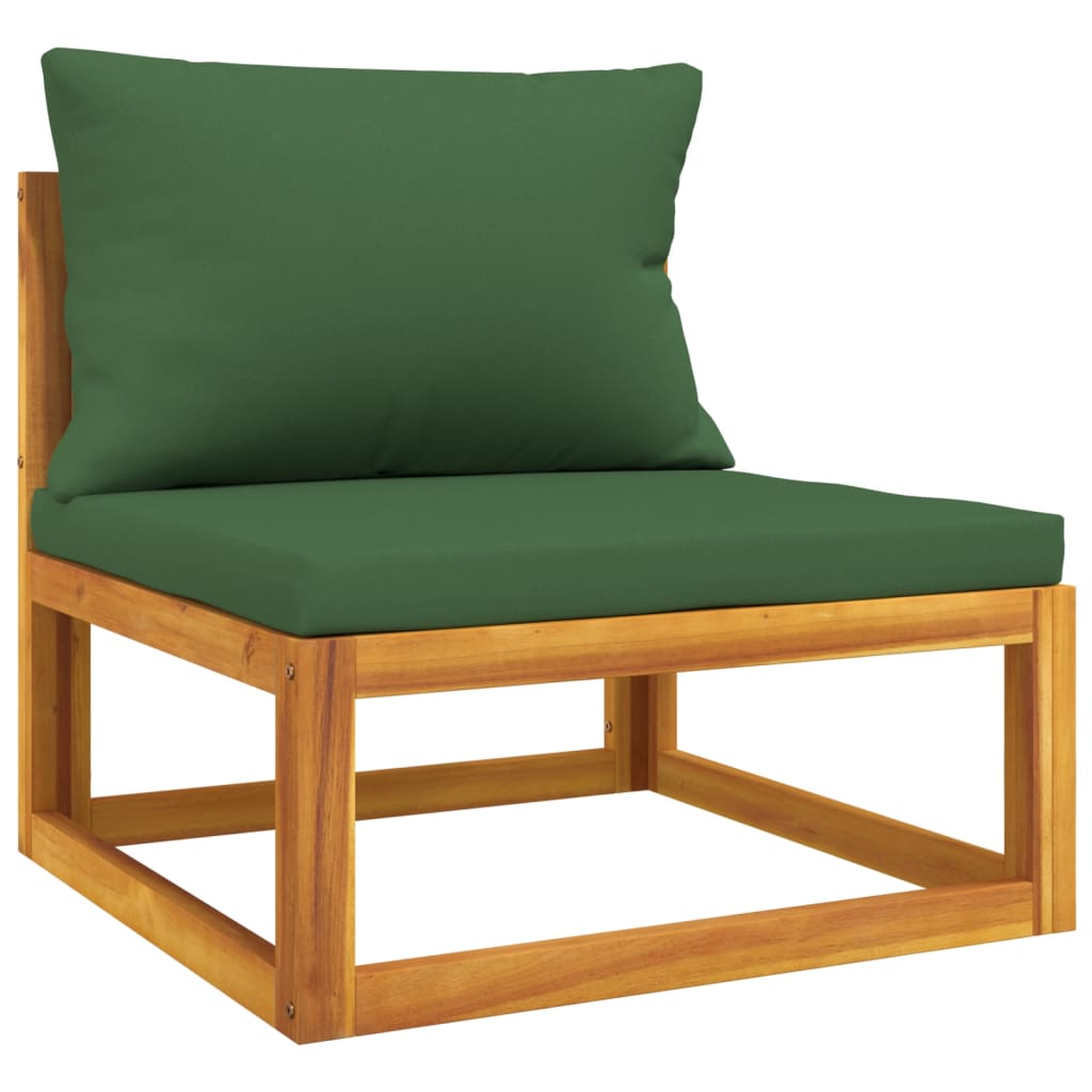 vidaXL Juego muebles de jardín 9 piezas madera maciza y cojines verdes