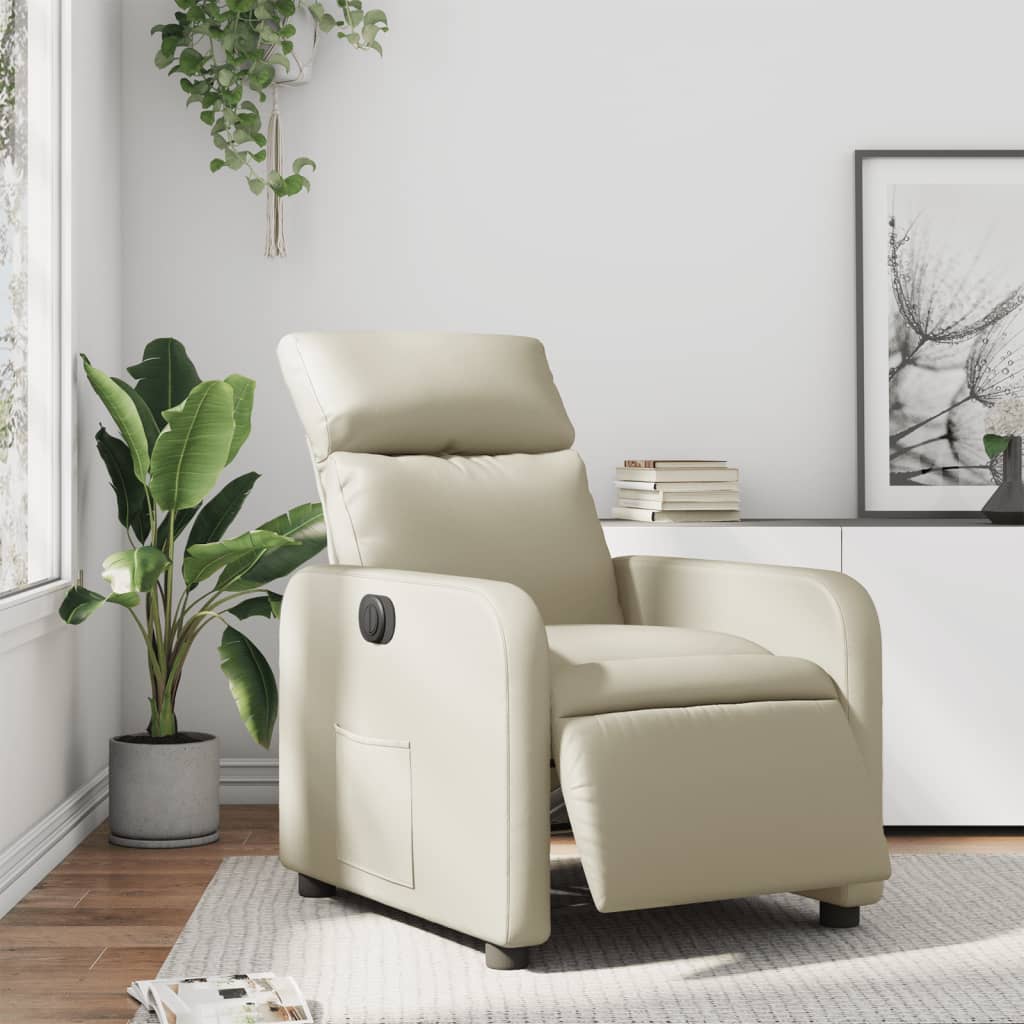 vidaXL Sillón reclinable eléctrico de cuero sintético crema