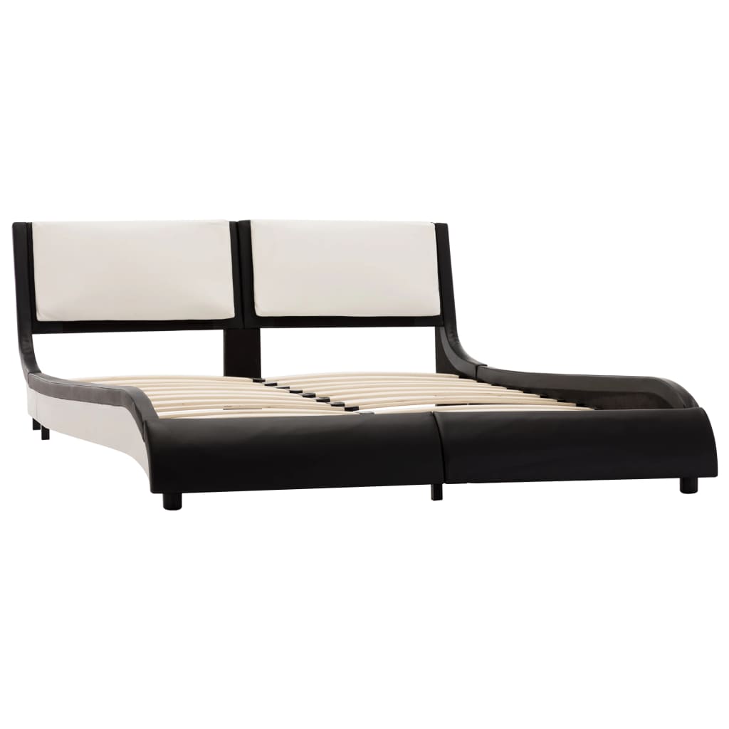 vidaXL Estructura de cama con LED cuero PE negro y blanco 140x200 cm
