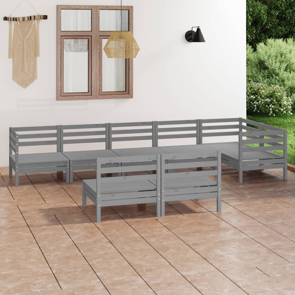 vidaXL Juego de muebles de jardín 8 piezas madera maciza de pino gris