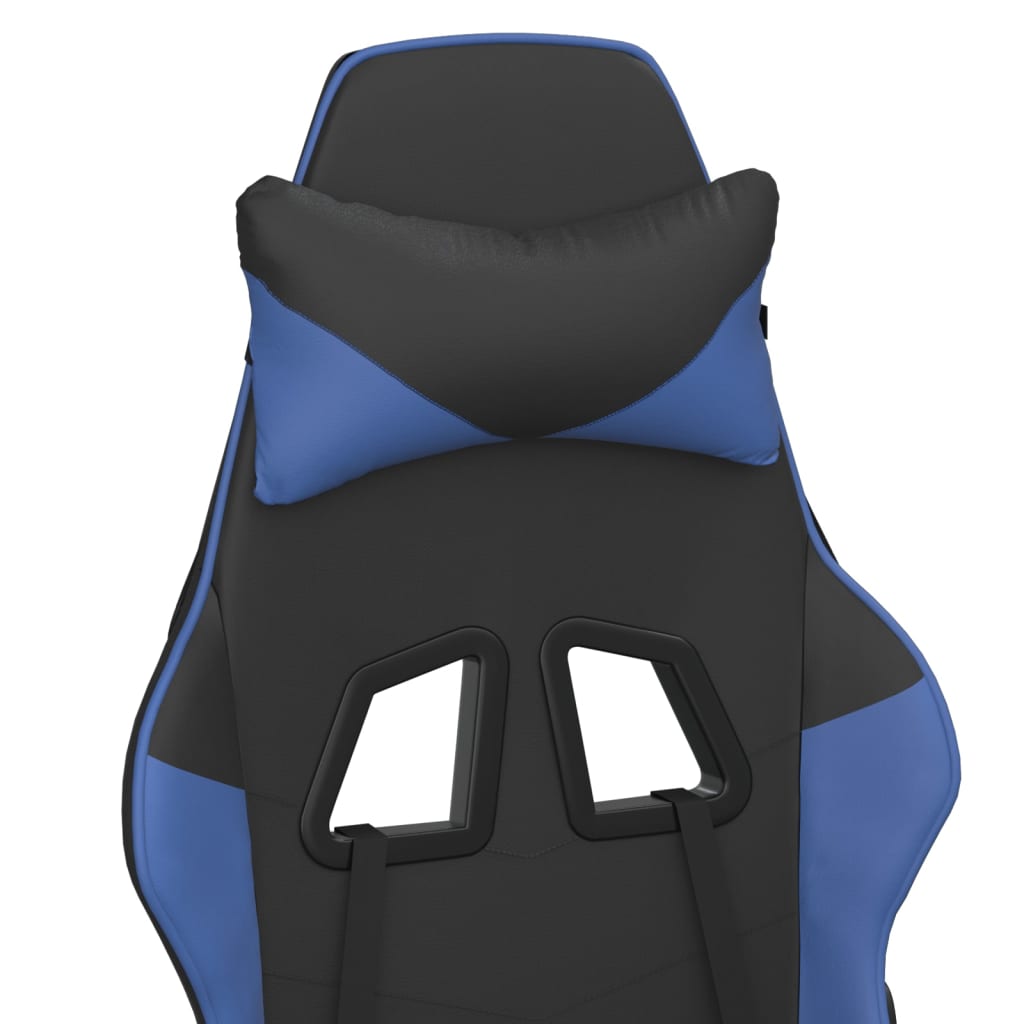 vidaXL Silla gaming de masaje y reposapiés cuero sintético negro azul