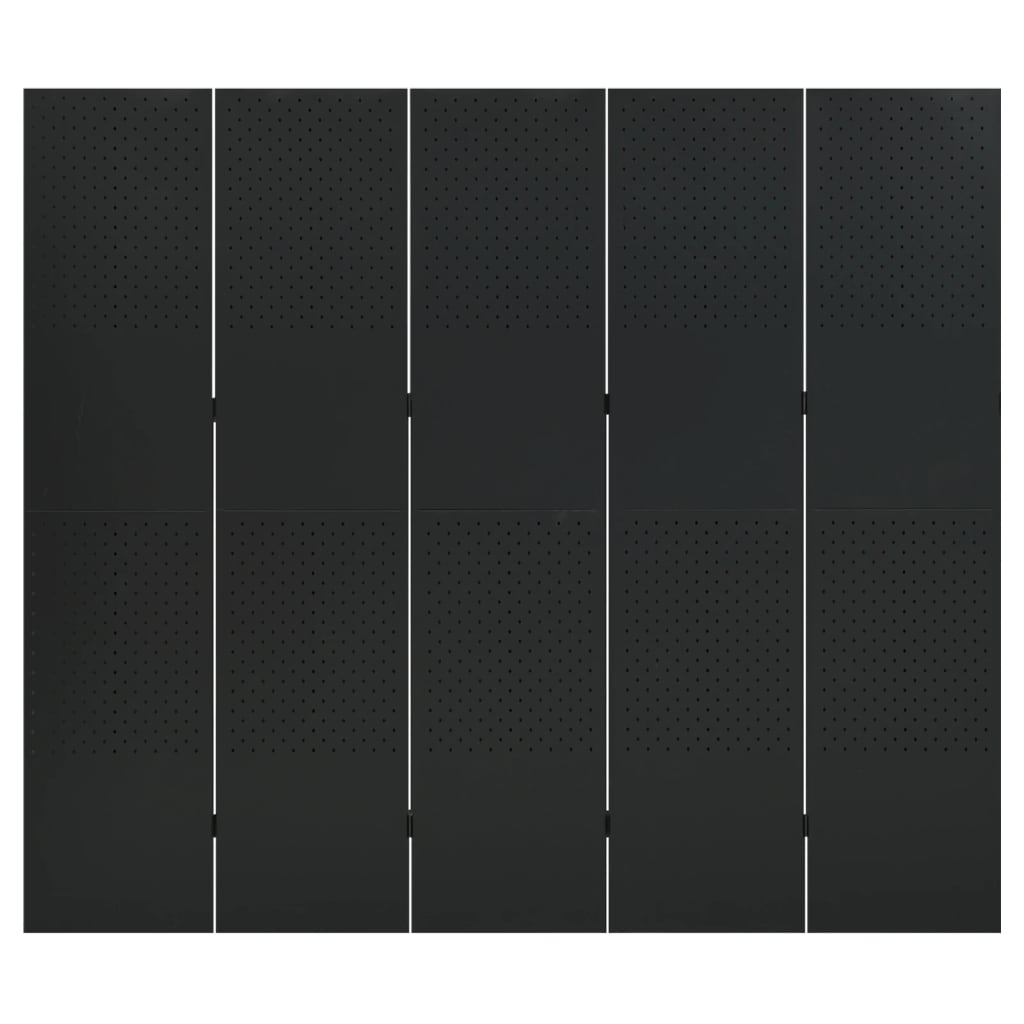 vidaXL Biombo divisor de 5 paneles acero negro 200x180 cm