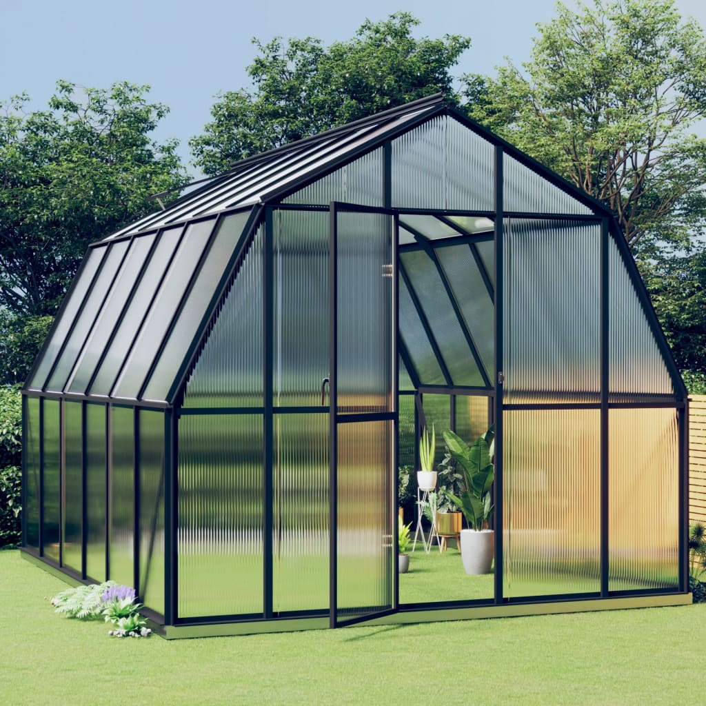 vidaXL Invernadero con estructura de aluminio gris antracita 9,53 m²