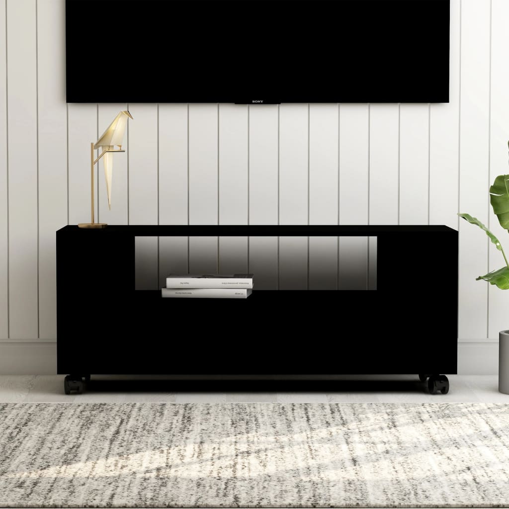 vidaXL Mueble para TV madera contrachapada negra 120x35x48 cm