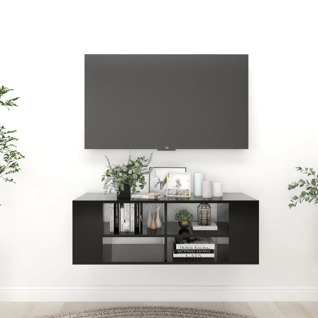vidaXL Mueble de pared para TV madera contrachapada negro 102x35x35 cm