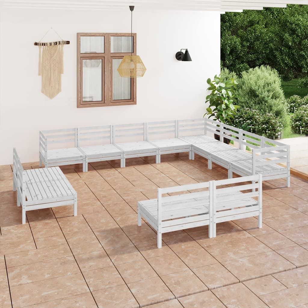 vidaXL Juego de muebles de jardín 12 piezas madera maciza pino blanco