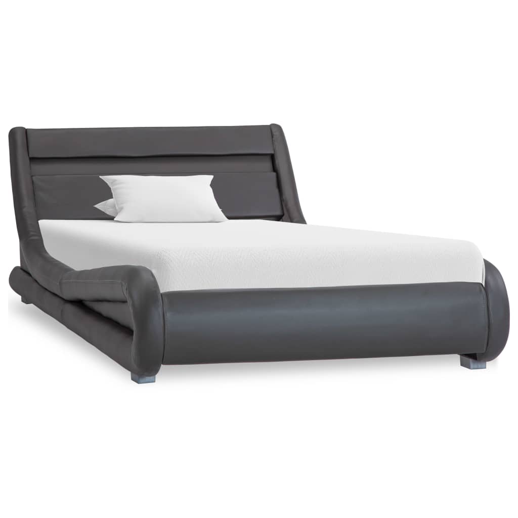 vidaXL Estructura de cama con LED de cuero sintético gris 90x200 cm