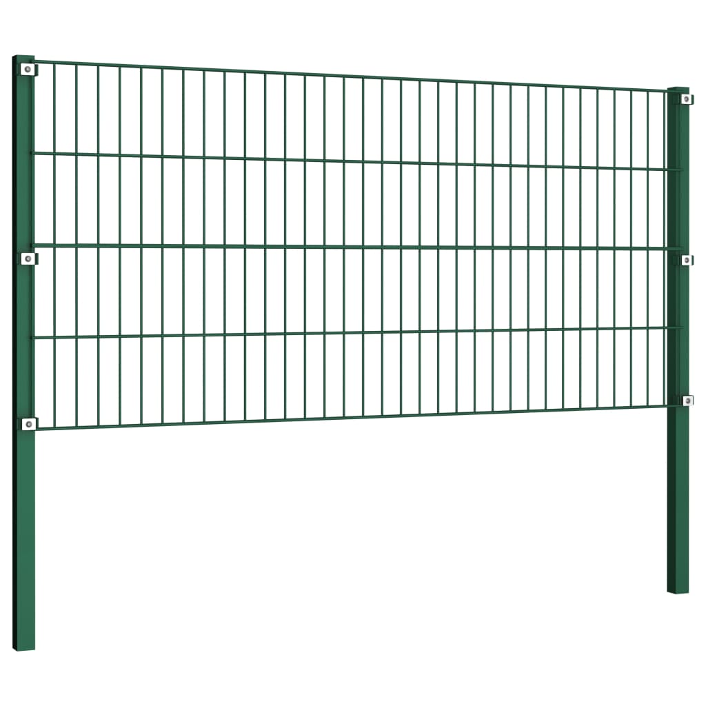 vidaXL Panel de valla con postes hierro verde 15,3x0,8 m