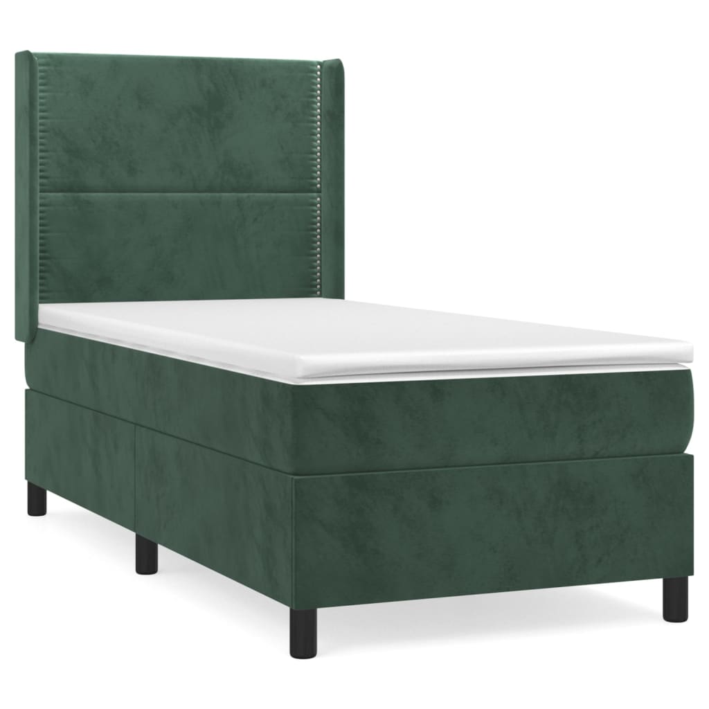 vidaXL Cama box spring con colchón terciopelo verde oscuro 100x200 cm