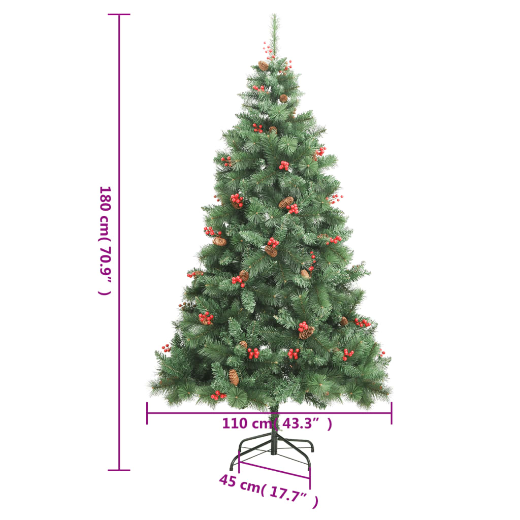 vidaXL Árbol de Navidad artificial con piñas y bayas 180 cm