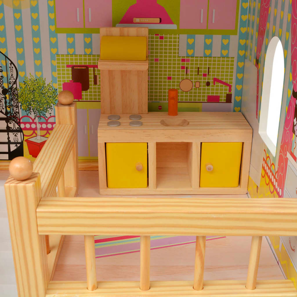 vidaXL Casa de muñecas de 3 pisos madera 60x30x90 cm