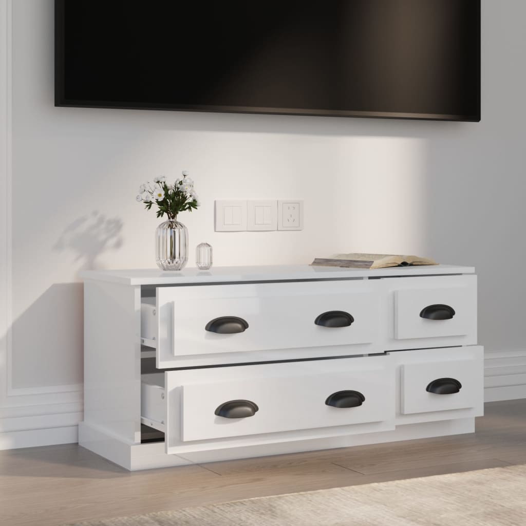 vidaXL Mueble de TV madera contrachapada blanco brillo 100x35,5x45 cm