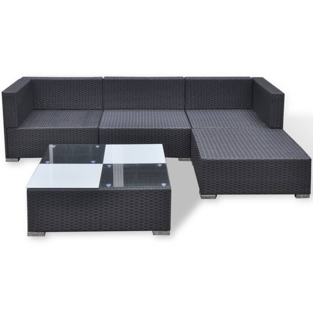 vidaXL Set de sofás de jardín 5 piezas y cojines ratán sintético negro