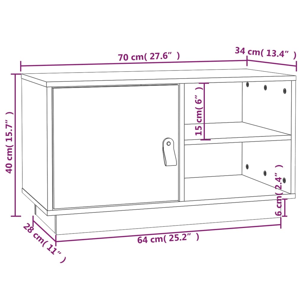 vidaXL Mueble de TV de madera maciza de pino gris 70x34x40 cm