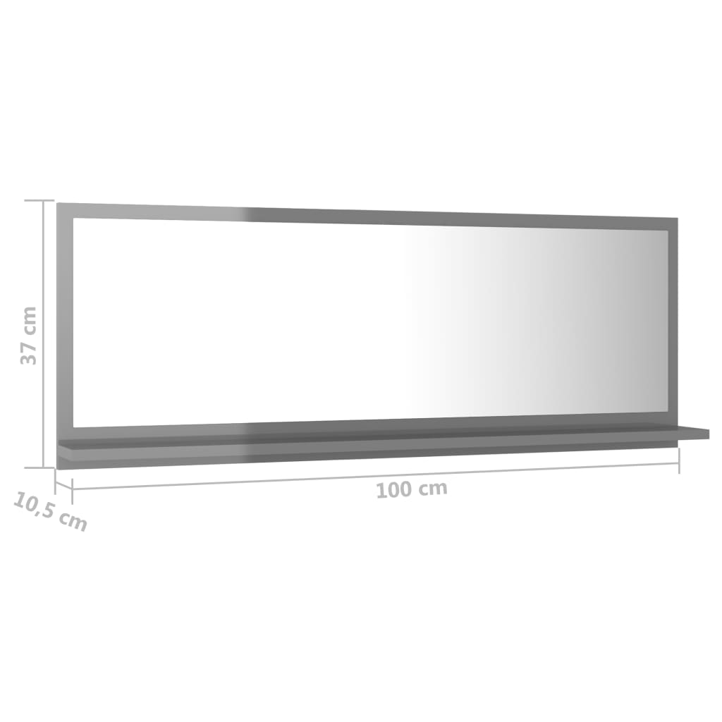 vidaXL Espejo de baño madera contrachapada gris brillo 100x10,5x37 cm