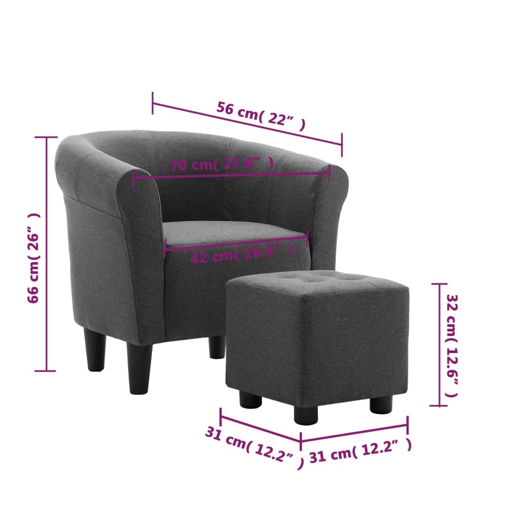 vidaXL Set de sillón con taburete reposapiés 2 piezas tela gris oscuro