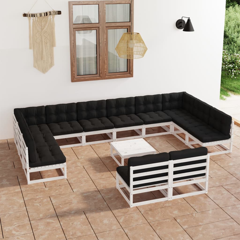 vidaXL Set de muebles de jardín 13 pzas con cojines madera pino blanco
