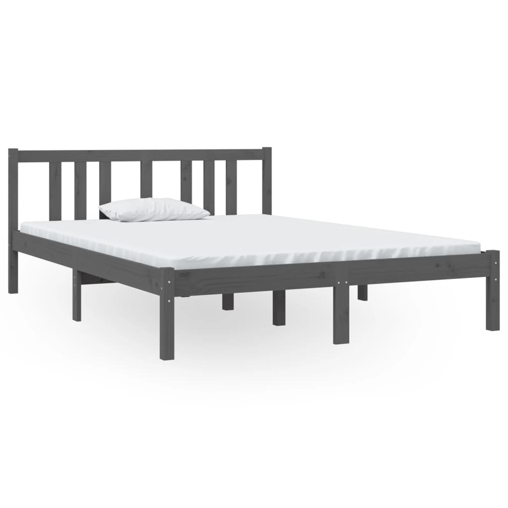vidaXL Estructura de cama madera maciza gris doble 135x190 cm